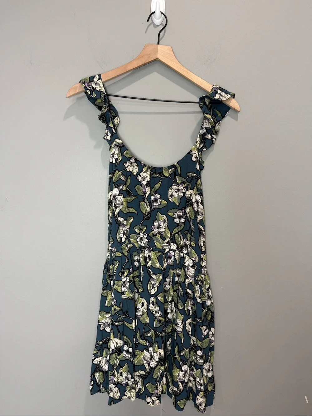 Free‎ People Dear You Dress Blue Floral Open Back Ruffle Strap Mini XS